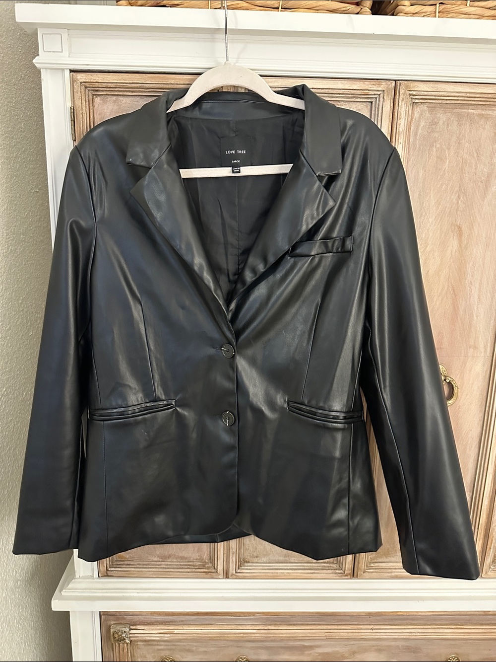 Love Tree Black Faux Leather Blazer